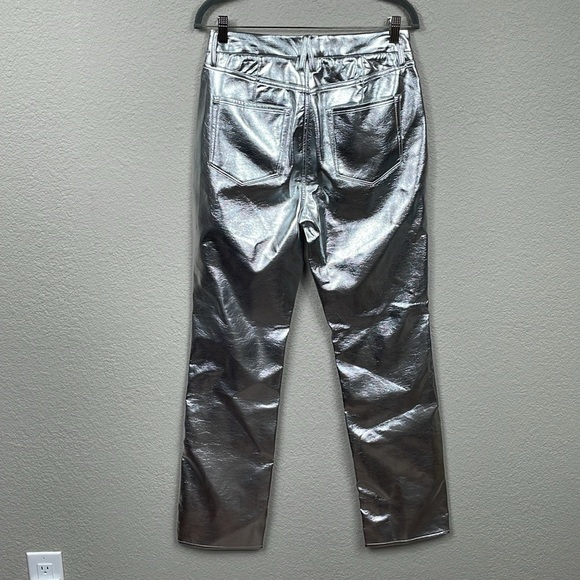 Good American Faux Leather Good Icon Straight Pants Silver Metallic Disco 8 29 - Picture 5 of 14